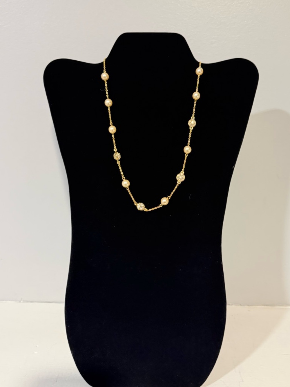 Elegant Gold Pearl Station Necklace | Timeless Classic Layering Piece